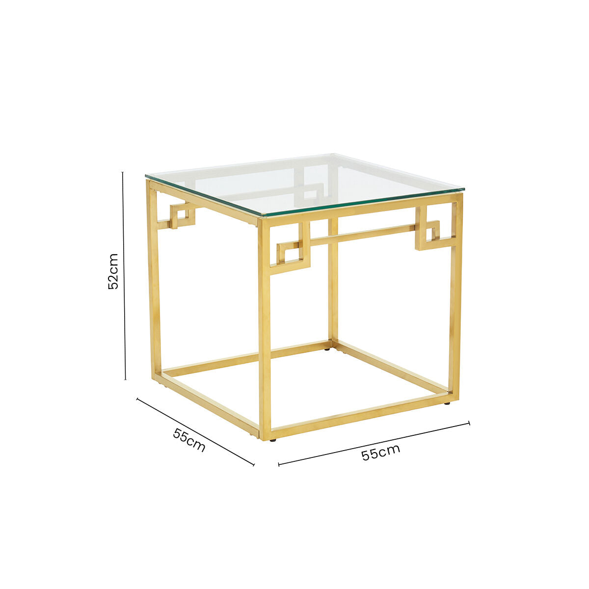 Geometric Brushed Gold Stainless Steel Side Table with Tempered Glass Top