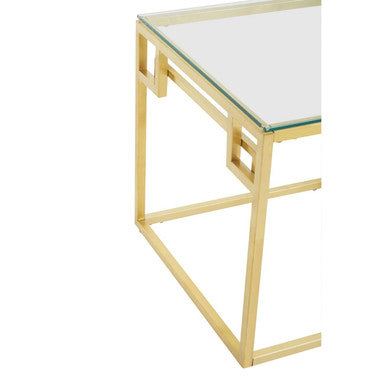 Geometric Brushed Gold Stainless Steel Side Table with Tempered Glass Top