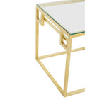 Geometric Brushed Gold Stainless Steel Side Table with Tempered Glass Top