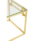 Geometric Brushed Gold Stainless Steel Side Table with Tempered Glass Top