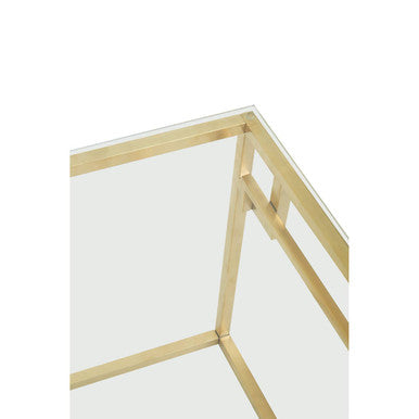 Geometric Brushed Gold Stainless Steel Side Table with Tempered Glass Top