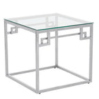 Silver Stainless Steel Side Table with Tempered Glass Top