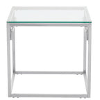 Silver Stainless Steel Side Table with Tempered Glass Top