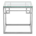 Silver Stainless Steel Side Table with Tempered Glass Top