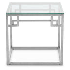 Silver Stainless Steel Side Table with Tempered Glass Top