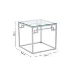 Silver Stainless Steel Side Table with Tempered Glass Top