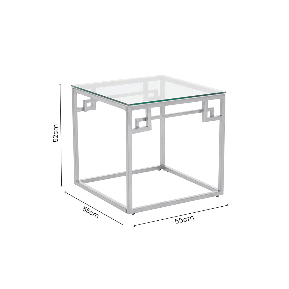 Silver Stainless Steel Side Table with Tempered Glass Top