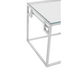 Silver Stainless Steel Side Table with Tempered Glass Top