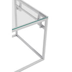 Silver Stainless Steel Side Table with Tempered Glass Top