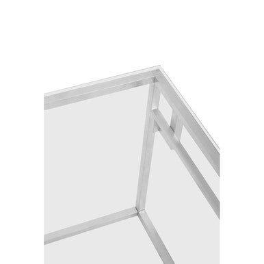 Silver Stainless Steel Side Table with Tempered Glass Top