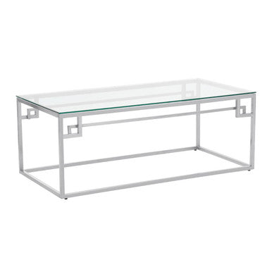 Silver Finish Coffee Table with Tempered Glass Top