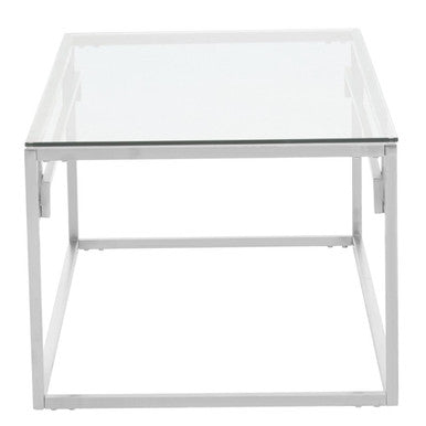 Silver Finish Coffee Table with Tempered Glass Top