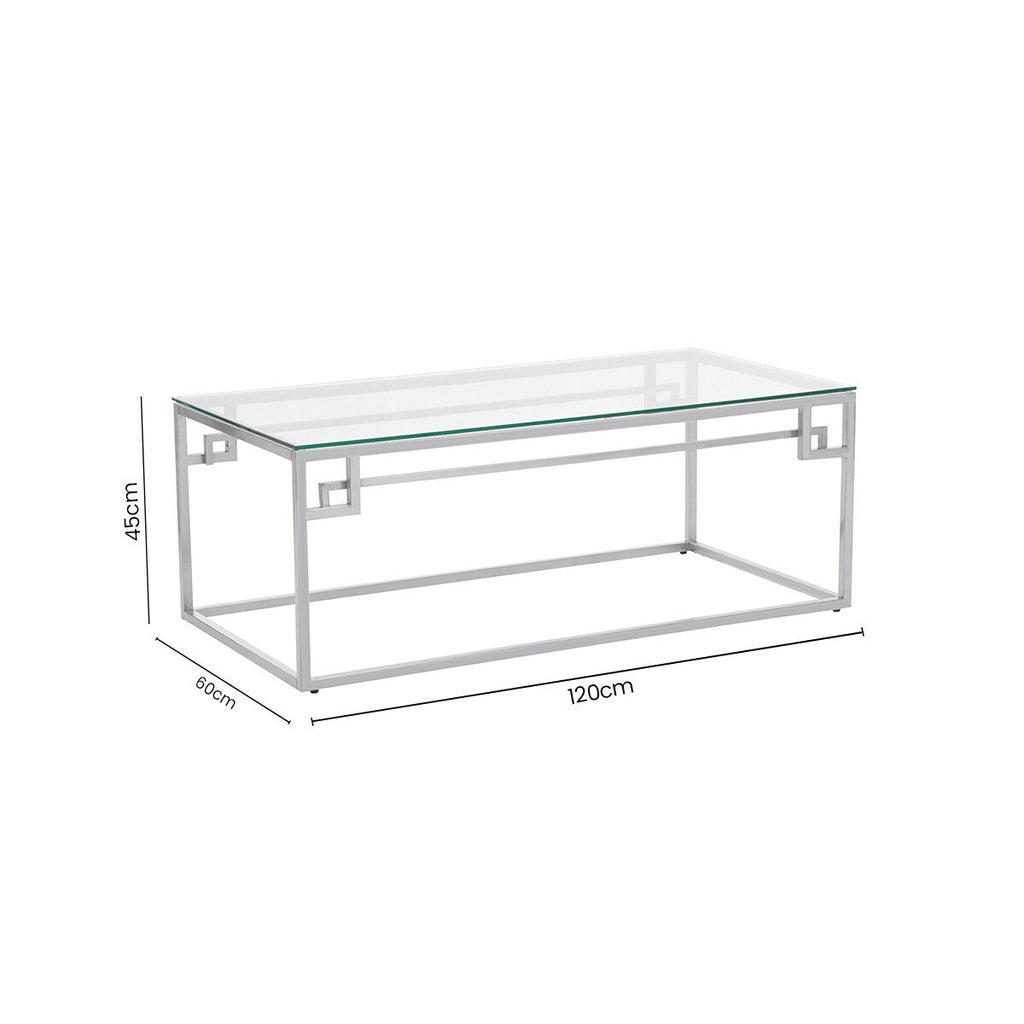 Silver Finish Coffee Table with Tempered Glass Top