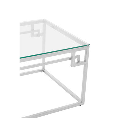 Silver Finish Coffee Table with Tempered Glass Top