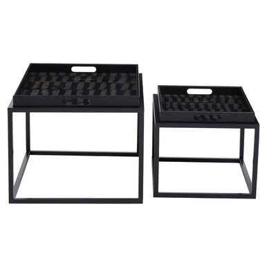 Black and Gold Agate Effect Set of 2 Nesting Tray Tables