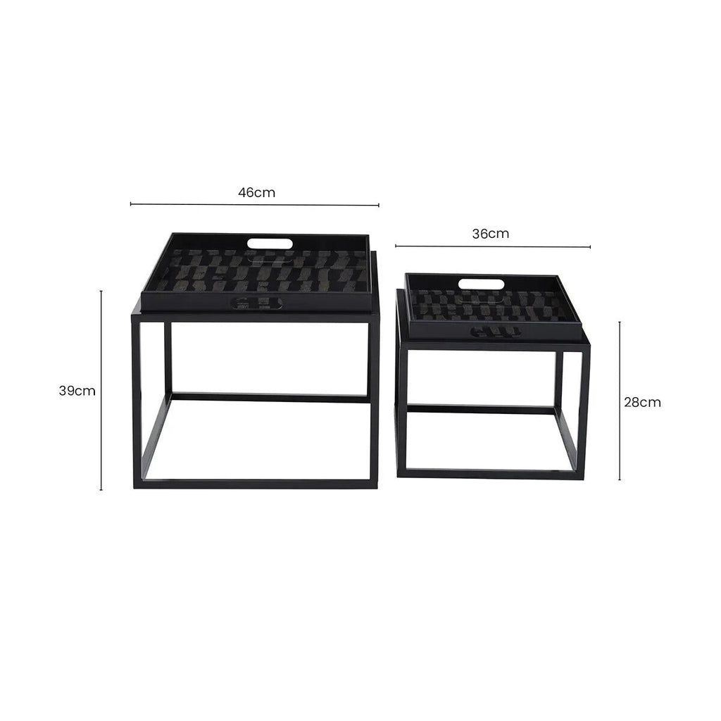Black and Gold Agate Effect Set of 2 Nesting Tray Tables