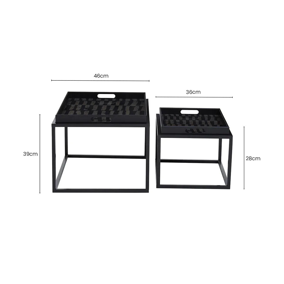 Black and Gold Agate Effect Set of 2 Nesting Tray Tables