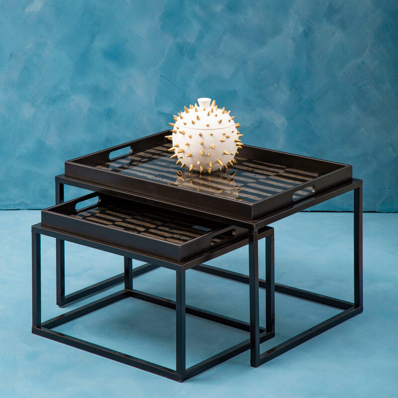 Black and Gold Agate Effect Set of 2 Nesting Tray Tables
