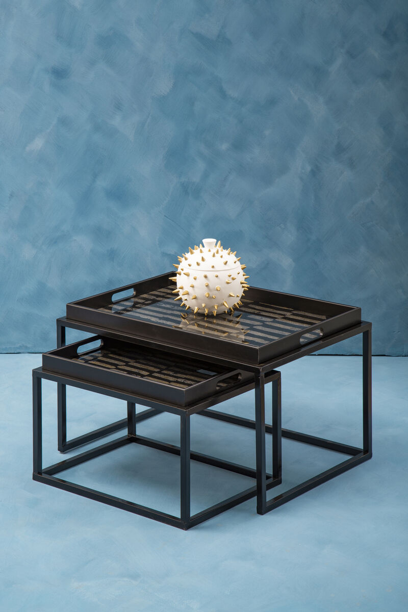 Black and Gold Agate Effect Set of 2 Nesting Tray Tables