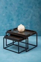 Black and Gold Agate Effect Set of 2 Nesting Tray Tables