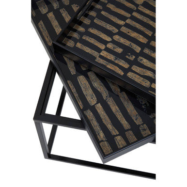 Black and Gold Agate Effect Set of 2 Nesting Tray Tables