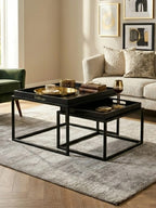 Black and Gold Agate Effect Set of 2 Nesting Tray Tables