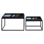 Set of 2 Multicolour Agate Effect Removable Tray Tops Nesting Side Tables with Black Metal Frames