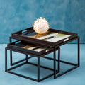 Set of 2 Multicolour Agate Effect Removable Tray Tops Nesting Side Tables with Black Metal Frames