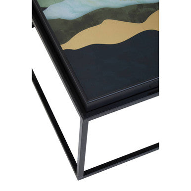 Set of 2 Multicolour Agate Effect Removable Tray Tops Nesting Side Tables with Black Metal Frames