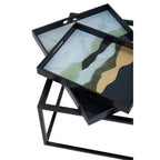 Set of 2 Multicolour Agate Effect Removable Tray Tops Nesting Side Tables with Black Metal Frames