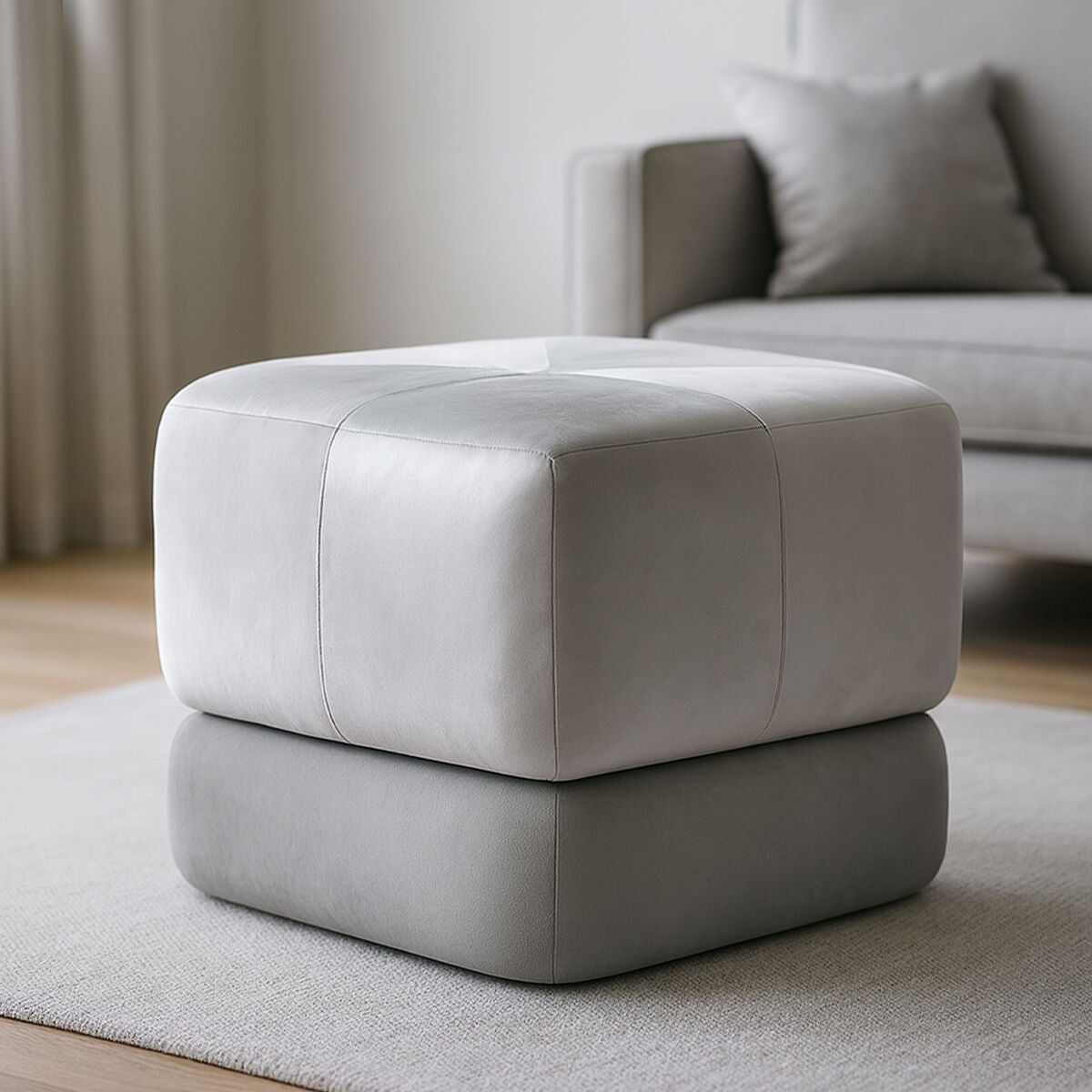Grey Velvet Square Stool
