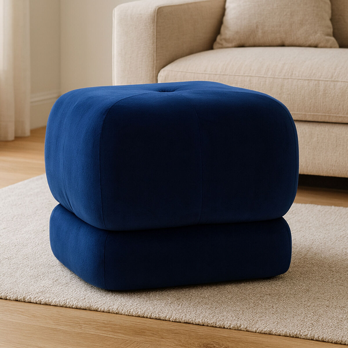 Midnight Blue Velvet Square Stool