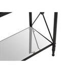 Black Metal Rectangular Frame Side Table with Two-Tier Clear Glass Shelves and Floral Motif