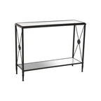 Clear Glass 2 Tier Console Table with Black Metal Frame