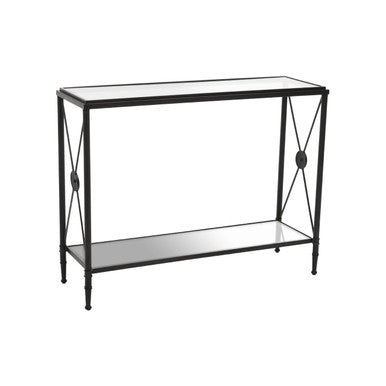 Clear Glass 2 Tier Console Table with Black Metal Frame