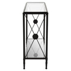 Clear Glass 2 Tier Console Table with Black Metal Frame
