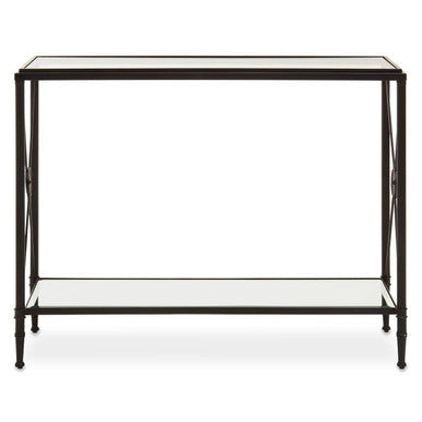 Clear Glass 2 Tier Console Table with Black Metal Frame