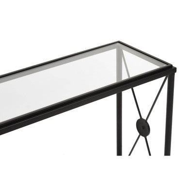 Clear Glass 2 Tier Console Table with Black Metal Frame