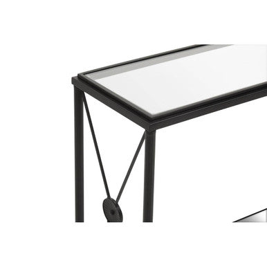 Clear Glass 2 Tier Console Table with Black Metal Frame