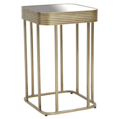 Gold Metal Side Table with Mirrored Top and Decorative Textured Edge