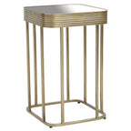 Gold Metal Side Table with Mirrored Top and Decorative Textured Edge
