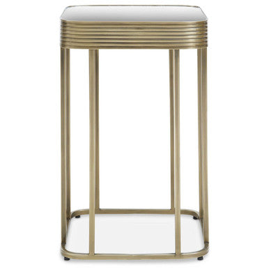 Gold Metal Side Table with Mirrored Top and Decorative Textured Edge