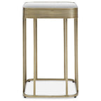Gold Metal Side Table with Mirrored Top and Decorative Textured Edge