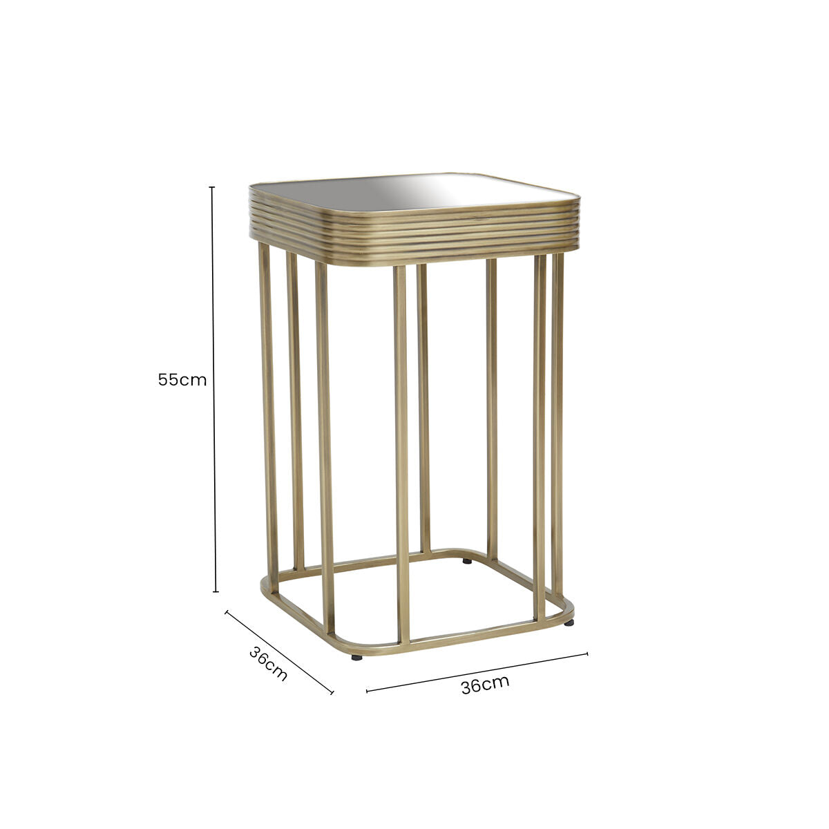Gold Metal Side Table with Mirrored Top and Decorative Textured Edge