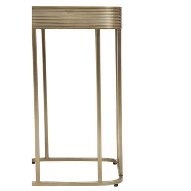 Gold Metal Side Table with Mirrored Top and Decorative Textured Edge