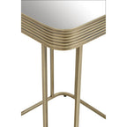 Gold Metal Side Table with Mirrored Top and Decorative Textured Edge
