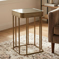 Gold Metal Side Table with Mirrored Top and Decorative Textured Edge