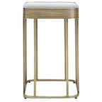 Gold Metal Side Table with Mirrored Top and Decorative Textured Edge
