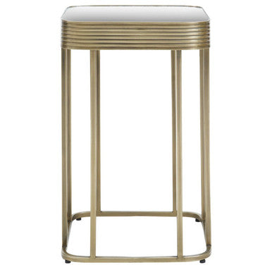 Gold Metal Side Table with Mirrored Top and Decorative Textured Edge