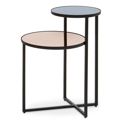 Smoked Mirror 2 Tier Side Table with Black Finish Frame